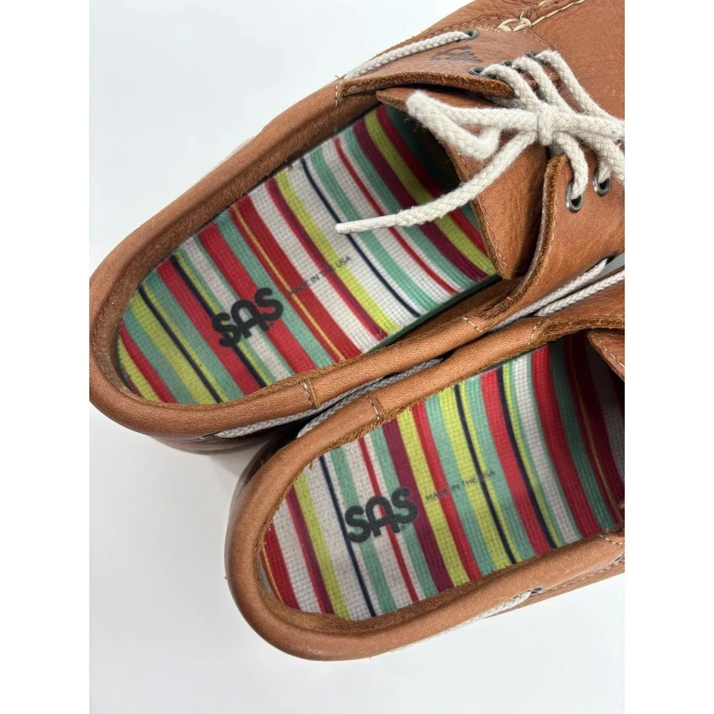 SAS Decksider Boat Shoes Men's Brown Leather Casual Comfort Tripad, USA, 12M